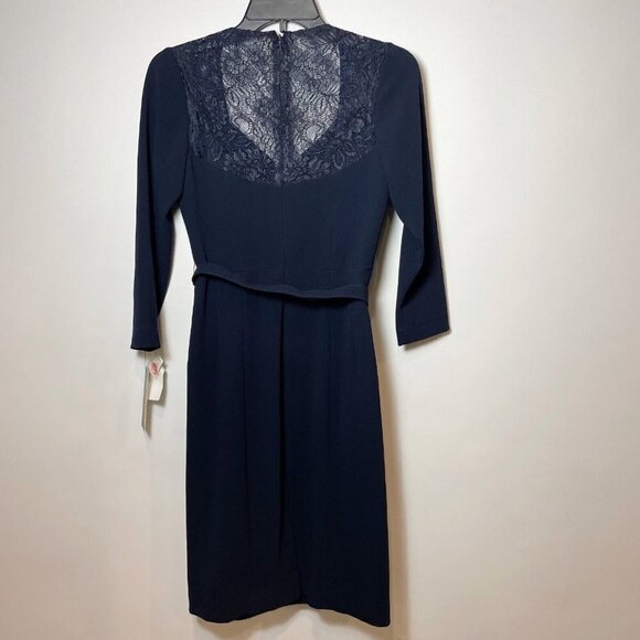 Rickie Freeman Teri Jon Women Vtg 3/4 Sleeve Lace Dress Blue 2 Wrap Belt Zip 90s - Picture 2 of 9